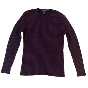 Vintage R&R Casuals Sweater L Purple Ribbed Knit 100% Merino Wool Made in Italy